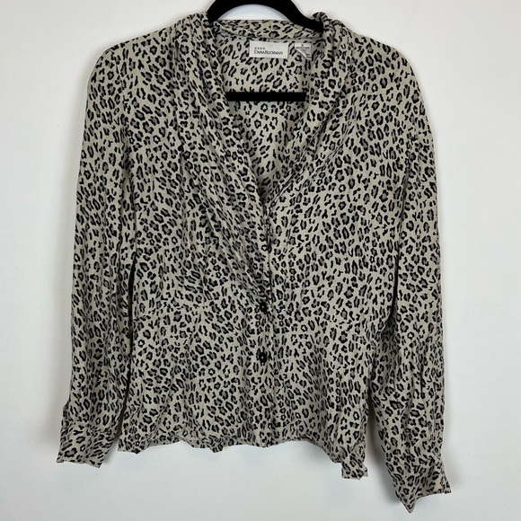Dana Buchman 100% silk cheetah leopard print blouse- button front chic business - Picture 1 of 7